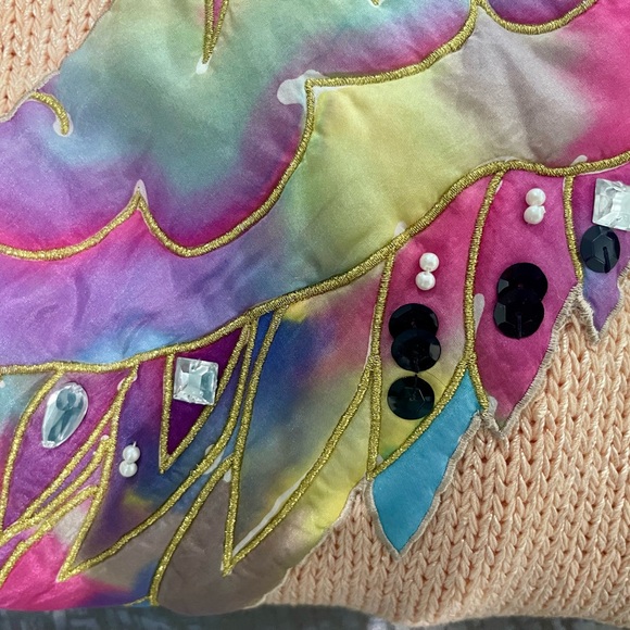 Vintage Sweater with Silk and Bejewelled Appliqué - Picture 4 of 9